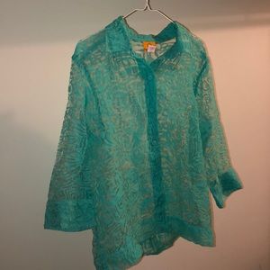 Ruby Road Sheer Turquoise Women’s Blouse